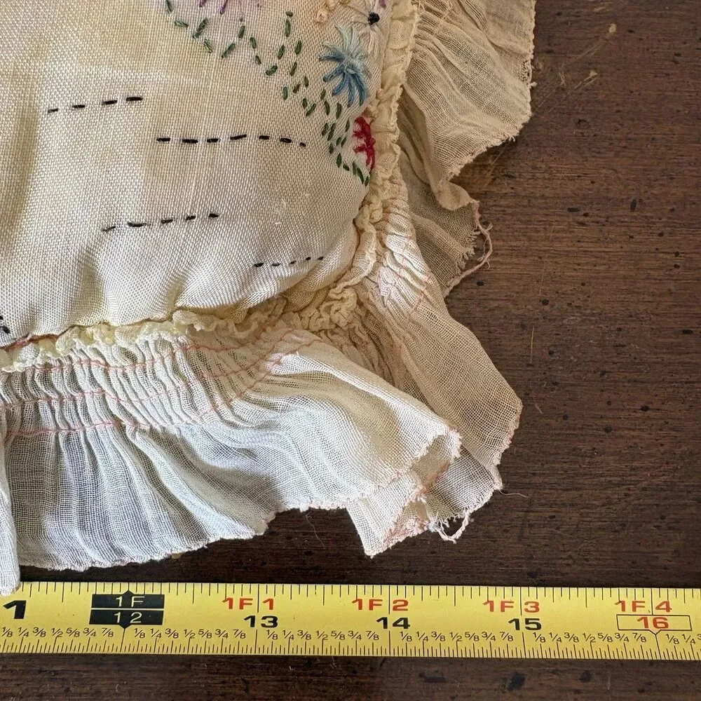 Vtg Pillow 1920s Era Flapper Southern Belle Hand Embroidered Cottagecore AS IS